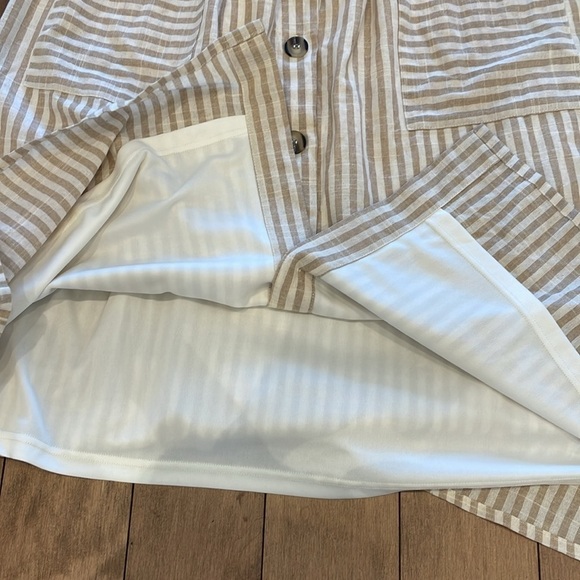 Pink Martini The Selena midi Dress in Beige stripes spaghetti straps size L - Picture 9 of 12